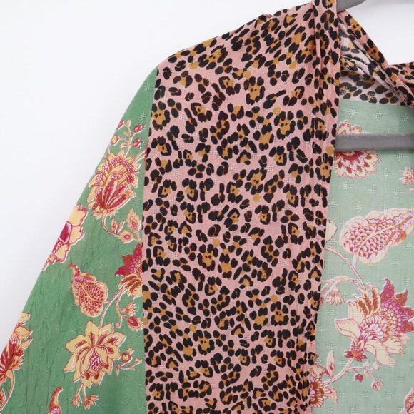 Kachel X Anthropologie Leopard Floral Kimono Womens OS Green Boho Eclectic Gypsy - Picture 6 of 16